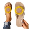 thumbnail image 6 of Samdudou Sandals for Women Open Toe Thong Flip Flops Large Daisy Sunflower Applique Braided Jute Texture Details Thick Sole Summer Beach Resort Vacation Footwear, 6 of 6