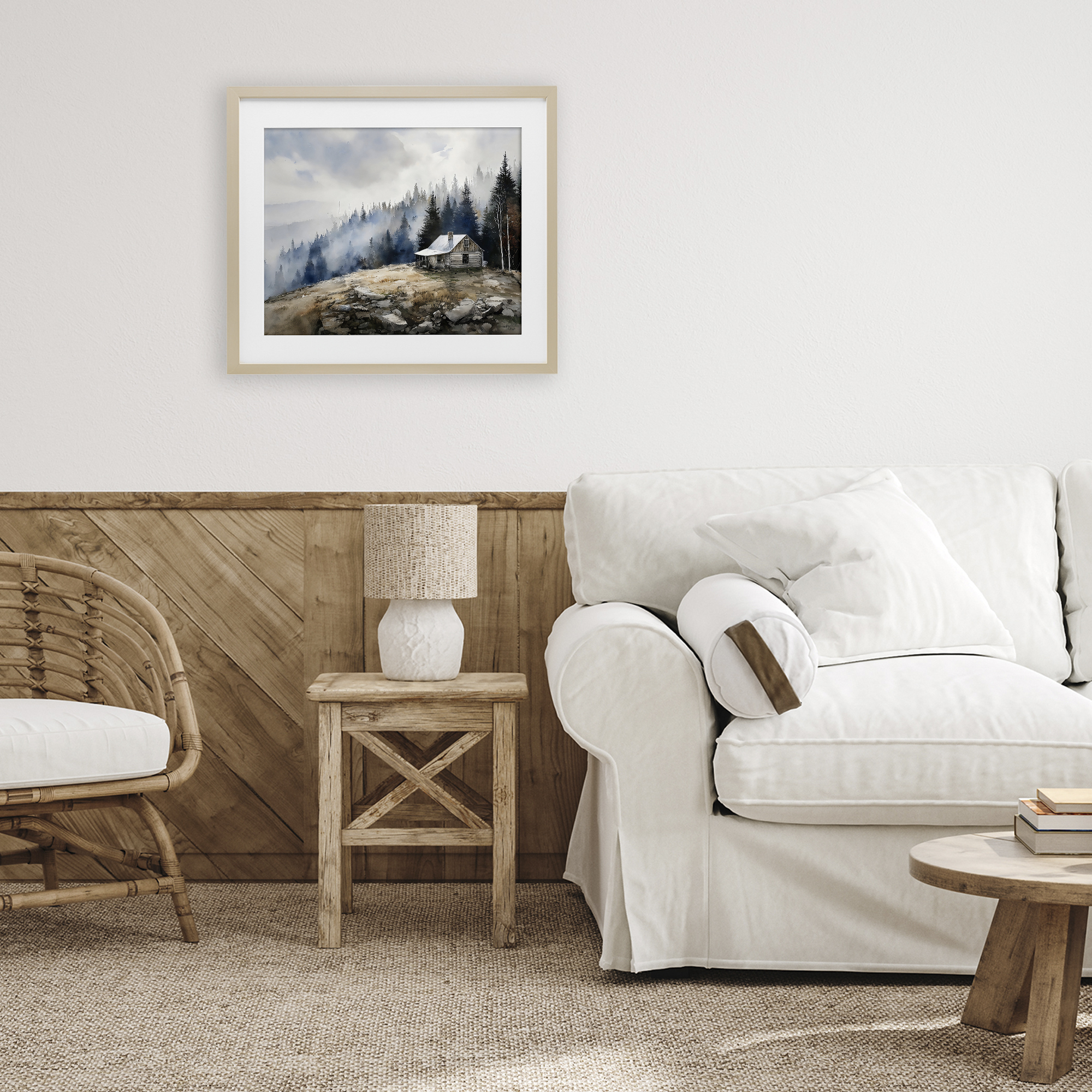 Stupell Industries Misty Cabin on Ridge Birch Framed Print Under Glass, design by Franklyn Gregory