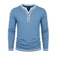 thumbnail image 4 of JIAYUE Men's T Shirt Fashionable Contrast Color Trim Henley Long Sleeve Shirts V Neck Buttons Placket Slim Fit Casual Pullover Tops For Commute Travel And Daily Comfortable Wear, 4 of 7