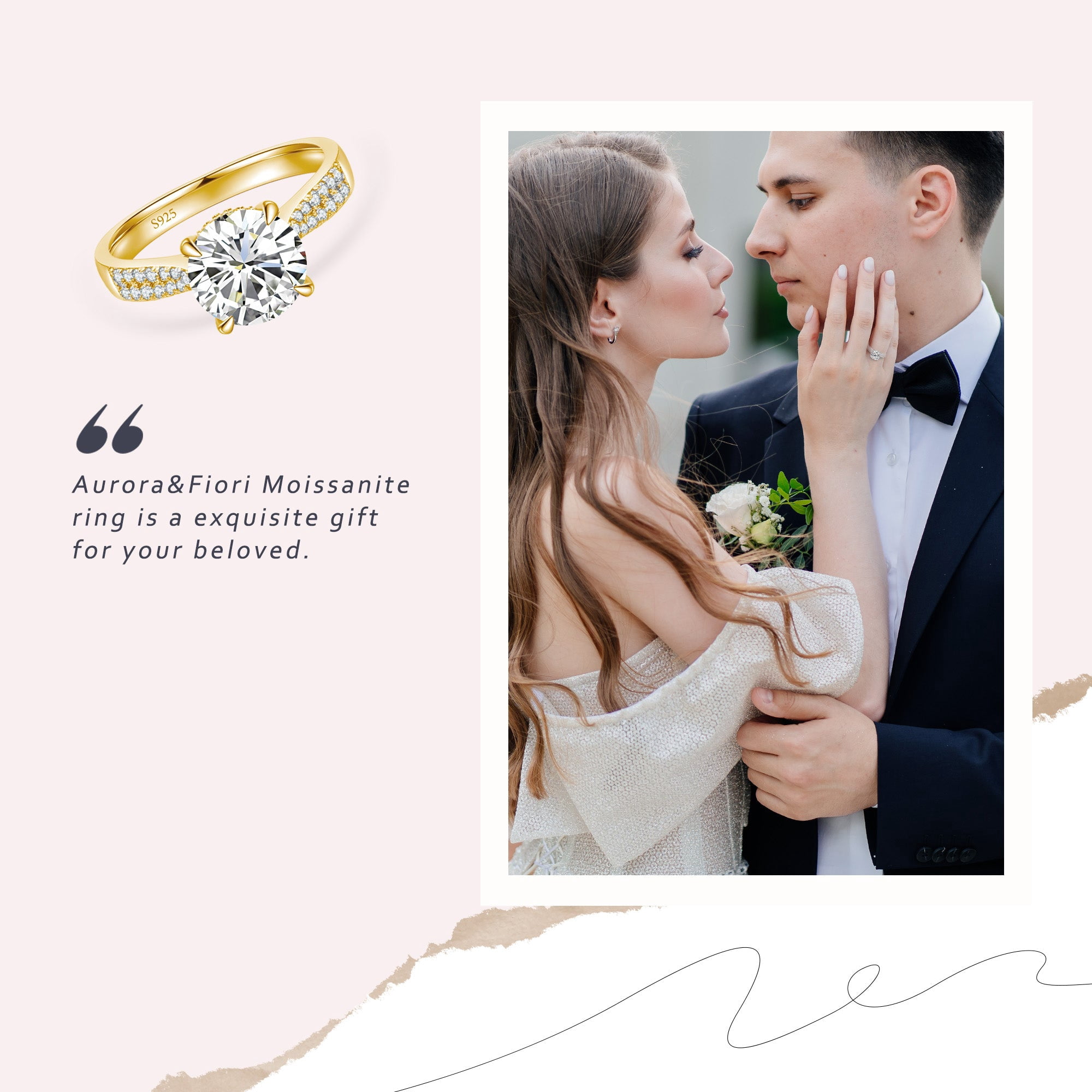 Aurora&Fiori 1.5CT Moissanite Engagement Rings for Women, S925 Sterling Silver with 18K Yellow Gold Plated Promise Wedding Ring Size9