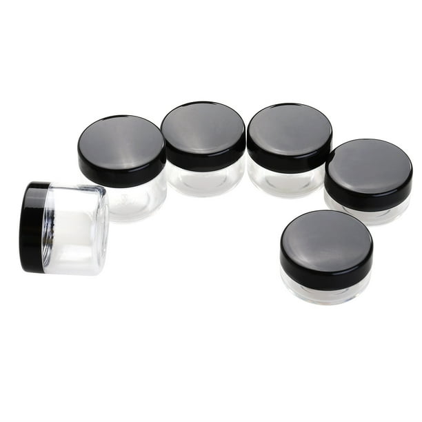 6 envases de plástico vacíos transparentes Boday con tapa negra, para muestras, de 10, 15 y 20 gramos, para cosméticos, sombras de ojos.