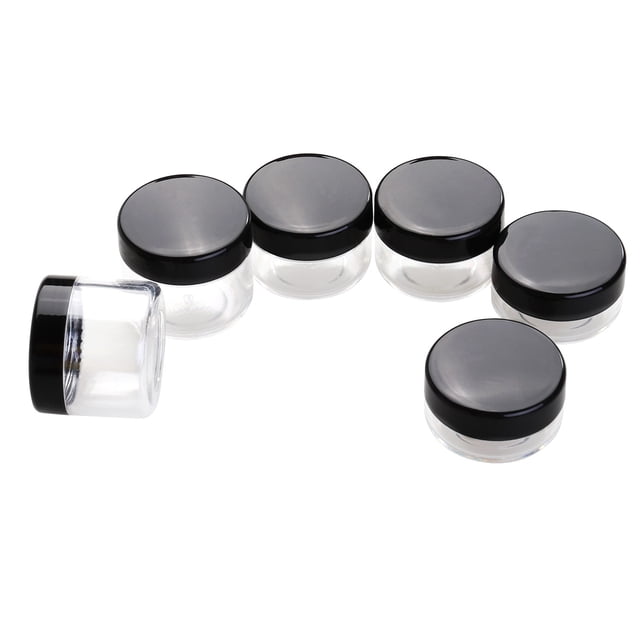 6 envases de plástico vacíos transparentes Boday con tapa negra, para muestras, de 10, 15 y 20 gramos, para cosméticos, sombras de ojos.