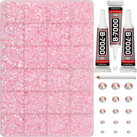 DESIGNICE 31000Pcs Pink Rhinestones for Bedazzling,Bedazzler Kit with Flatback Rhinestones for Clothes Crafting Crafts Nails,2,3,4,5,6Mm Flat Back Resin Crystal Bedazzling Kit with Clear Glue