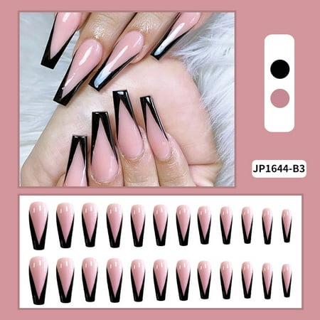 24pcs Black Pink Printed Nail Patch Square Head Glue Type Removable Long Paragraph Fashion Manicure False Nail Patch New | Walmart Canada 24pcs Black Pink Printed Nail Patch Square Head Glue Type Removable Long Paragraph Fashion Manicure False Nail Patch New | Walmart Canada