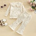 thumbnail image 2 of Toddler Baby Girl Clothes 12 18 24 Months 1T 2T 3T 4T 5T Fall Winter Outfits Contrast Color Long Sleeve Sweatshirt + Flare Pants Sets Beige Size 12-18 Months, 2 of 9