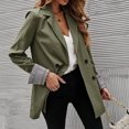 thumbnail image 3 of Women Suit Coat Lapel Long Sleeve Striped Cuffs Suit Jacket with Flap Pockets Solid Color Loose Fit Double Breasted Business Outwear, 3 of 8