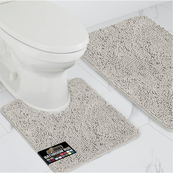 GORILLA GRIP Bathroom Rug and Toilet Base Floor Rugs Set, Quick Dry Plush Chenille, 30x20 Carpet, Light Gray