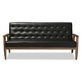 thumbnail image 3 of Baxton Studio Sorrento Mid-century Retro Modern Black Faux Leather Upholstered Wooden 3-seater Sofa, 3 of 6