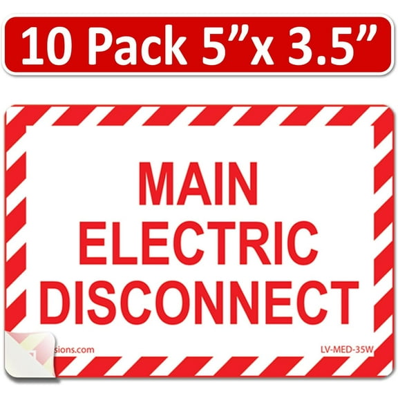 10-Pk 5"x 3.5" Main Electric Disconnect Label Decal Sign Emergency Sticker Vinyl Lock Out Shut Off