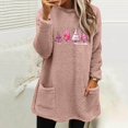 thumbnail image 2 of Lovskoo Fuzzy Fleece Pullover Tops for Women Winter Warm Printed Long Sleeve with Pocket Crewneck Solid Color Warm Top Pink, 2 of 6