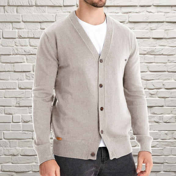 Mens Cardigan Sweaters Knitted Long Sleeve Button-Down V Neck Fall Jackets Casual Solid Color Stretchy Slim Warm Office Work Outerwear Coats Sweater