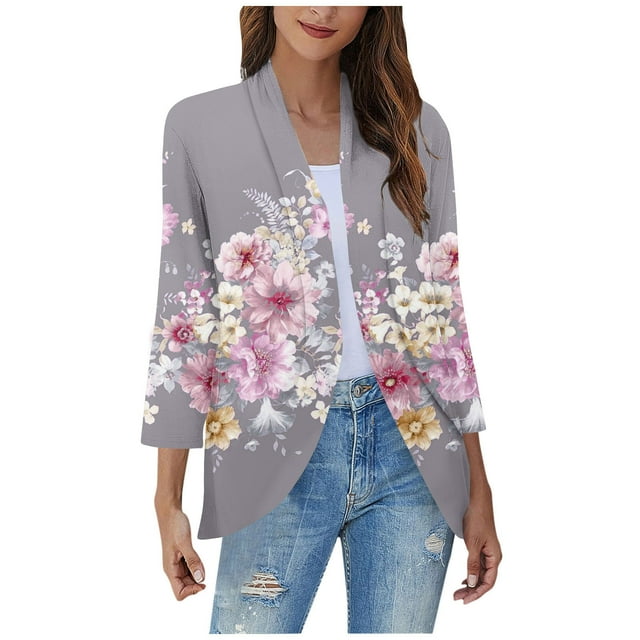 Pisexur Womens Jacket Open Front Cardigans Plus Size Jackets Coats Fall Jackets Women's Non Positioning Printed Fashionable Loose Lace Cardigan Top