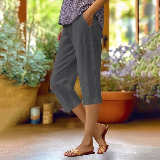MKLEKYY Pantalones Cortos Casuales para Mujer, Elegantes y Estampados, Sueltos y de Un Cuarto.