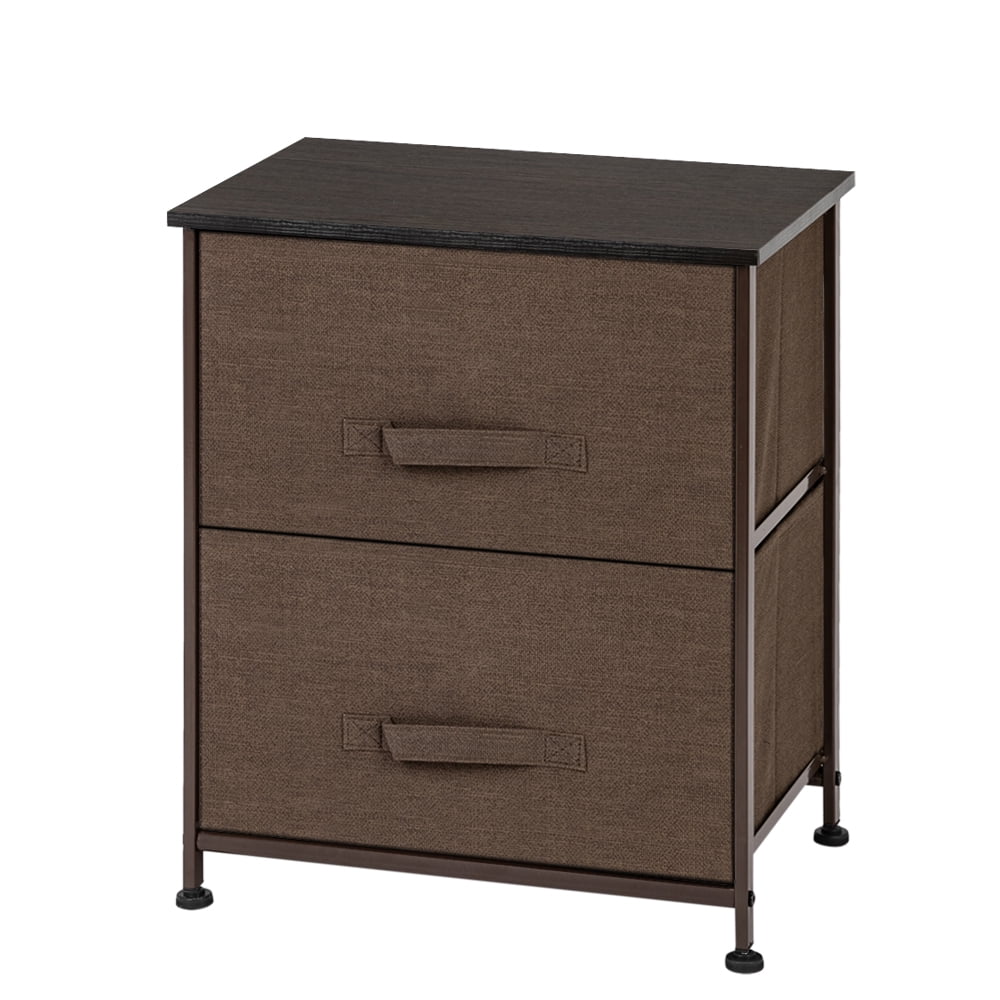 Private Jungle Nightstand with 2 Fabric Drawers，Bedside Furniture & End Table Dresser for Bedroom, Living Room, Steel Frame, Wood Top, Easy Pull Handle