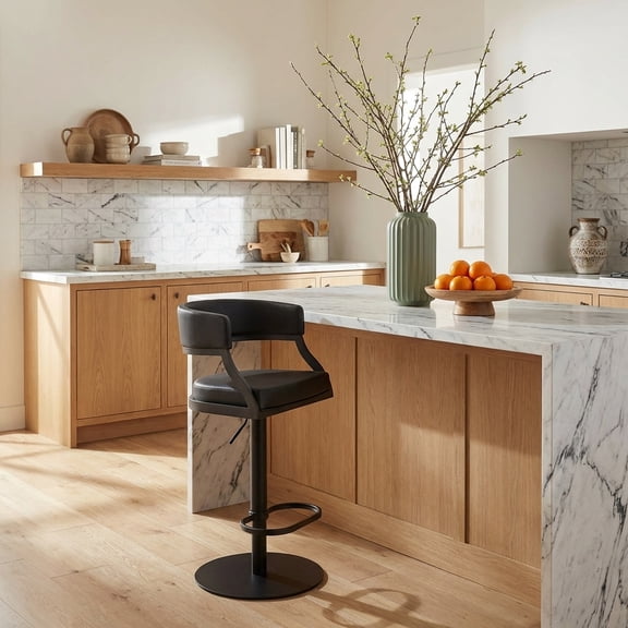 Callie Modern Retro Swivel Metal Adjustable Height Barstool With Faux Leather Seat