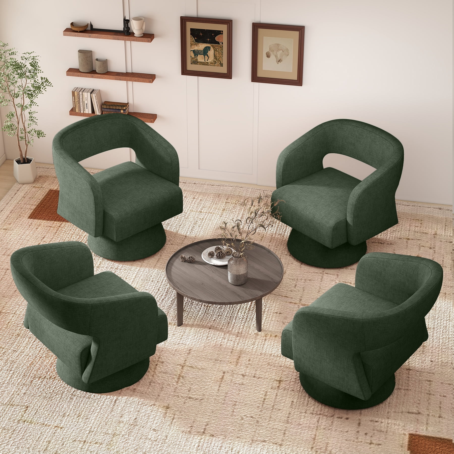 MOONMISS Oversized Chenille Swivel Barrel Accent Chair,Modern Comfy Round Arm Upholstered Armchair for Living Room,Green