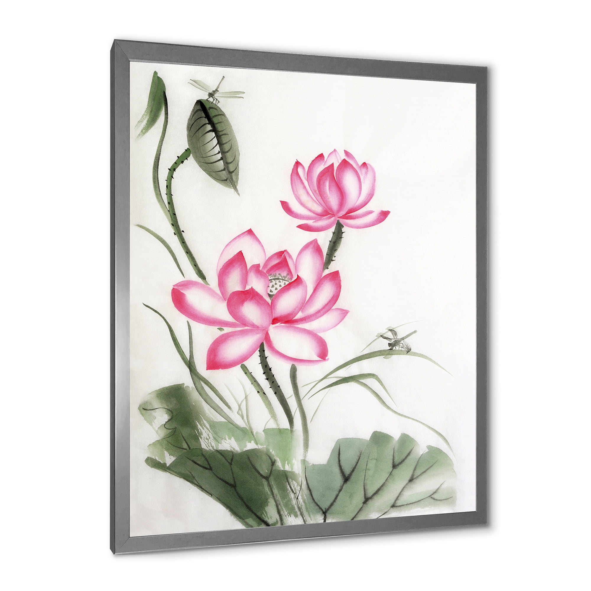 Designart 'The Dragonfly and Lotus I' Traditional Framed Art Print