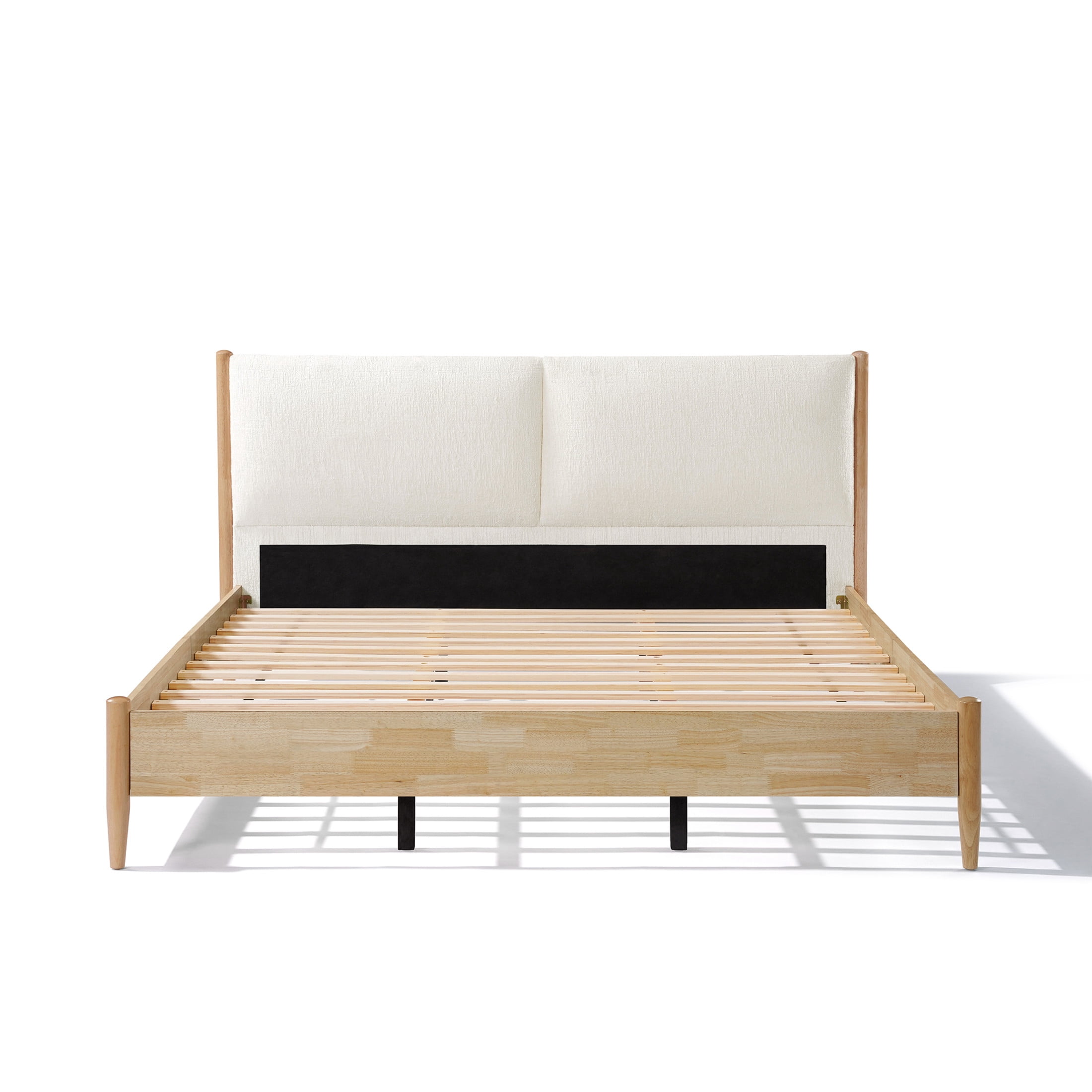 Christopher Knight Home Wood King Bed Frame with White Upholstered Headboard, No Box Spring, Natural