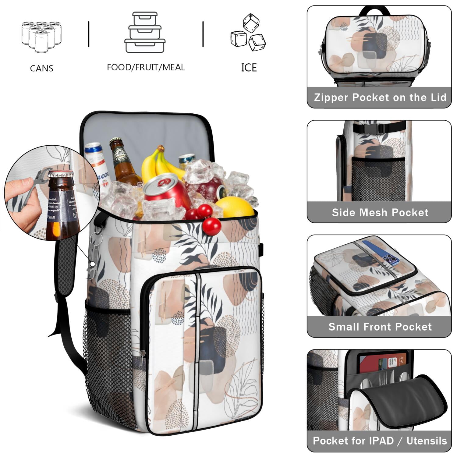 Travel Cooler Bag - Boho Bohemian Art Camping Beer Cooler Backpack with Bottle Opener- Waterproof Insulated Picnic Backpacks - Cooler Bag for Beach