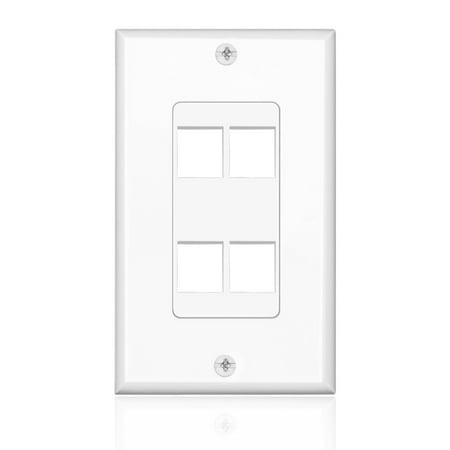- Keystone Wall Plate - 4 Port Keystone Insert Jack Single Gang Wiring Plug Socket Decorative Face Cover Outlet Mount Panel with Screws White