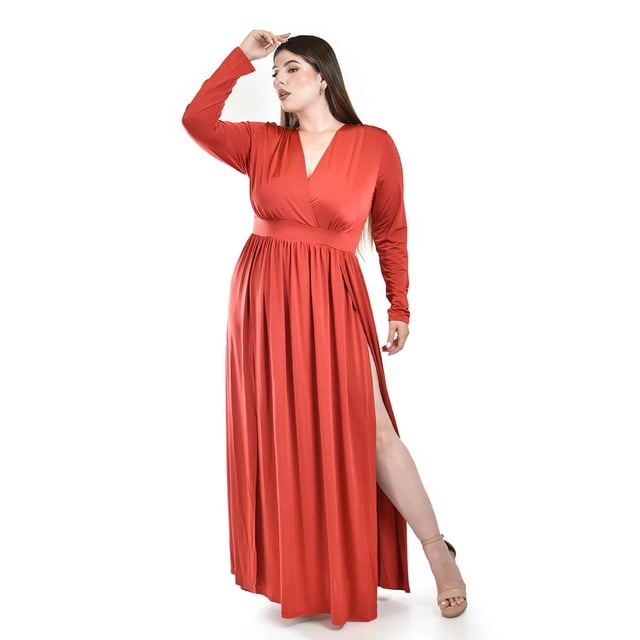 Maxi vestido con aberturas Roman Fashion /Tallas Extras, 206DX (Ladrillo) naranja oscuro 42