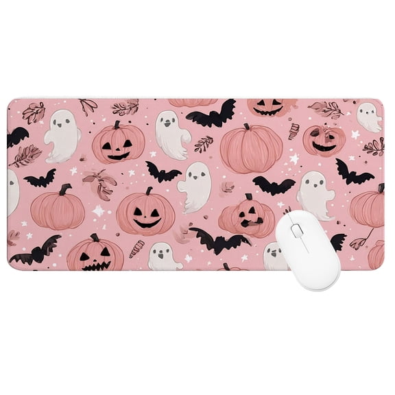 Desk Mat Large Mouse Pad (35.4 x 15.7 In), Halloween Ghost Pumpkin Extended Gaming Mousepad with Stitched Edges for Office/Home