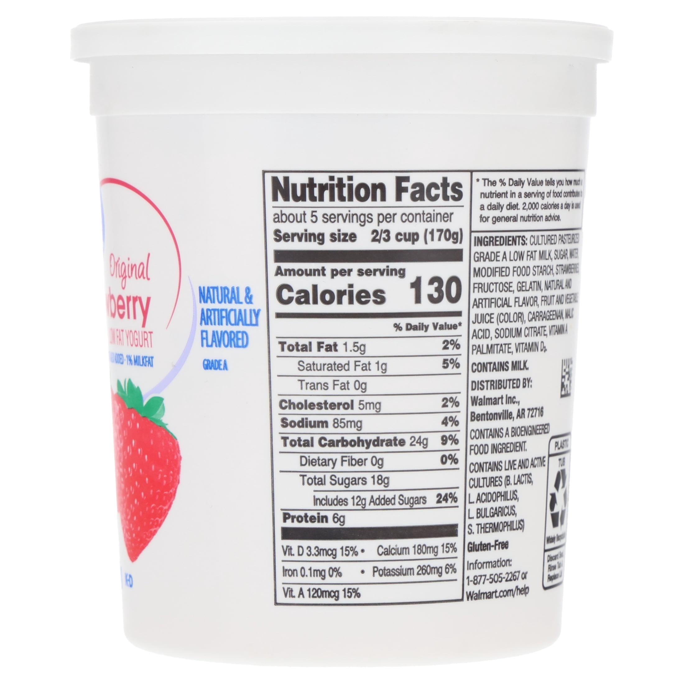 Great Value Original Strawberry Low-fat Yogurt, 32 oz