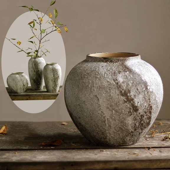 Rustic Ceramic Tall Floor Vase, Vintage Farmhouse Decor, Large Terracotta Vases for Living Room Entryway Table Centerpiece Decor, Terracotta Pottery Clay