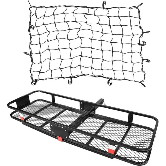 60x20x6 Hitch Cargo Carrier for 2 Inch Receiver, 500LB Capacity Hitch Mount Cargo Rack Carrier, Folding Hitch Cargo Basket with Antirust Coat, with Cargo Net