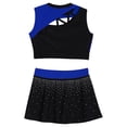 thumbnail image 2 of iiniim Girls 2 Piece School Cheerleading Uniform Outfit Shiny Sleeveless Crop Top with Skirt Set Cheer Dancewear Blue 10, 2 of 6