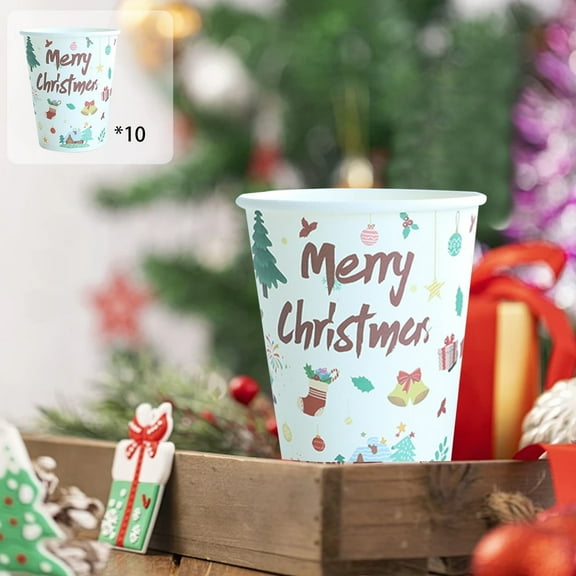 cpengpj 10 Pack Christmas Themed Disposable Paper Cups, Multicolor 9x7.5cm Reusable Party Supplies for Holiday Gatherings and Family Dinners (Eco-Friendly)