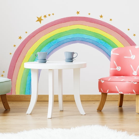 Large Rainbow Wall Stickers 26.77"x 50.79" Star Decals Bedroom Living Room Kids Playroom Background Decoration Self-adhesive Removable Sticker