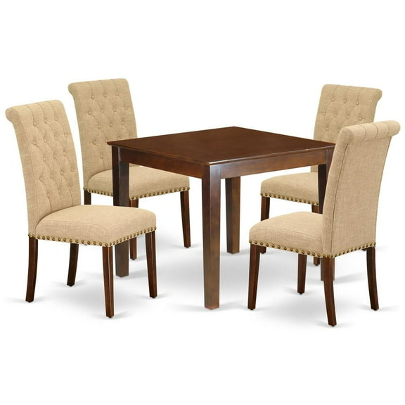 East West Furniture Oxford 5-piece Wood Dining Set in Mahogany/Light Fawn