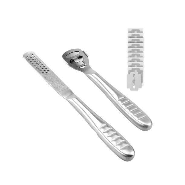 Foot Callus Remover, Hard Skin Remover Foot File Set, Premium Stainless Steel Foot Rasp Callus Shaver Foot Files with 10 Blades for Wet and Dry Feet Sliver