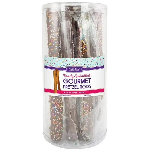Melville Gourmet Pretzel Rods Candy Sprinkled Chocolatey Dipped, 8 Count