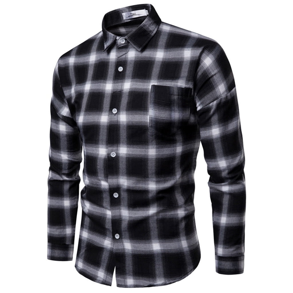 Business Blouse Mens Fashion Leisure Plaid Printing Long-Sleeved Shirt Tops Button up Blouse XQXCL Mens Blouse