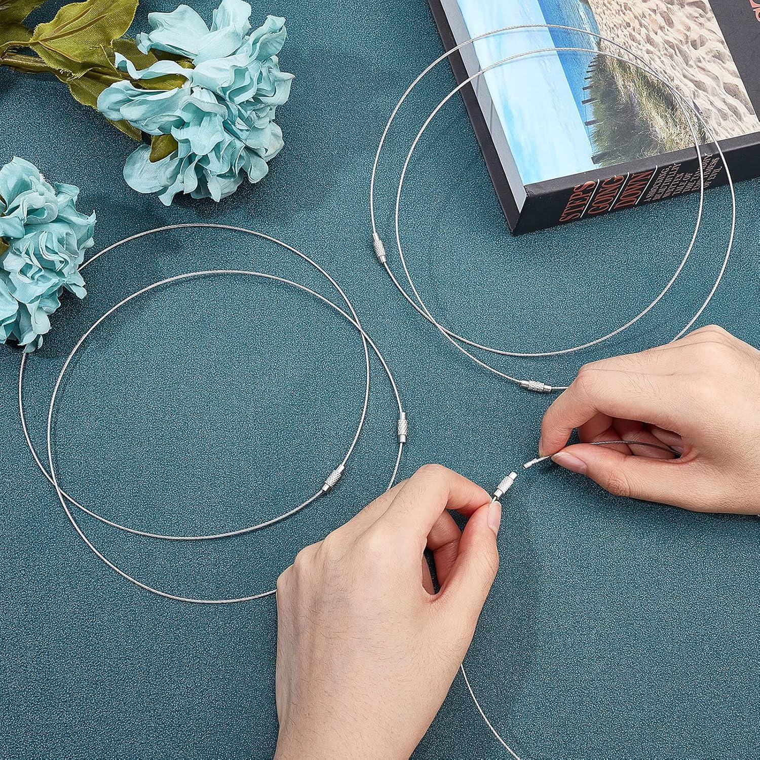 100 Strands 14.5cm Steel Wire Necklace Cord Memory Jewelry Wire with Brass Screw Clasp Beading Wire Chains for DIY Jewelry Making-Silver grey