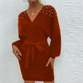 thumbnail image 2 of Solid V-Neck Wrap Dress for Women Tie Waist Puff Sleeve Pencil Dresses Casual Short Dress, 2 of 3