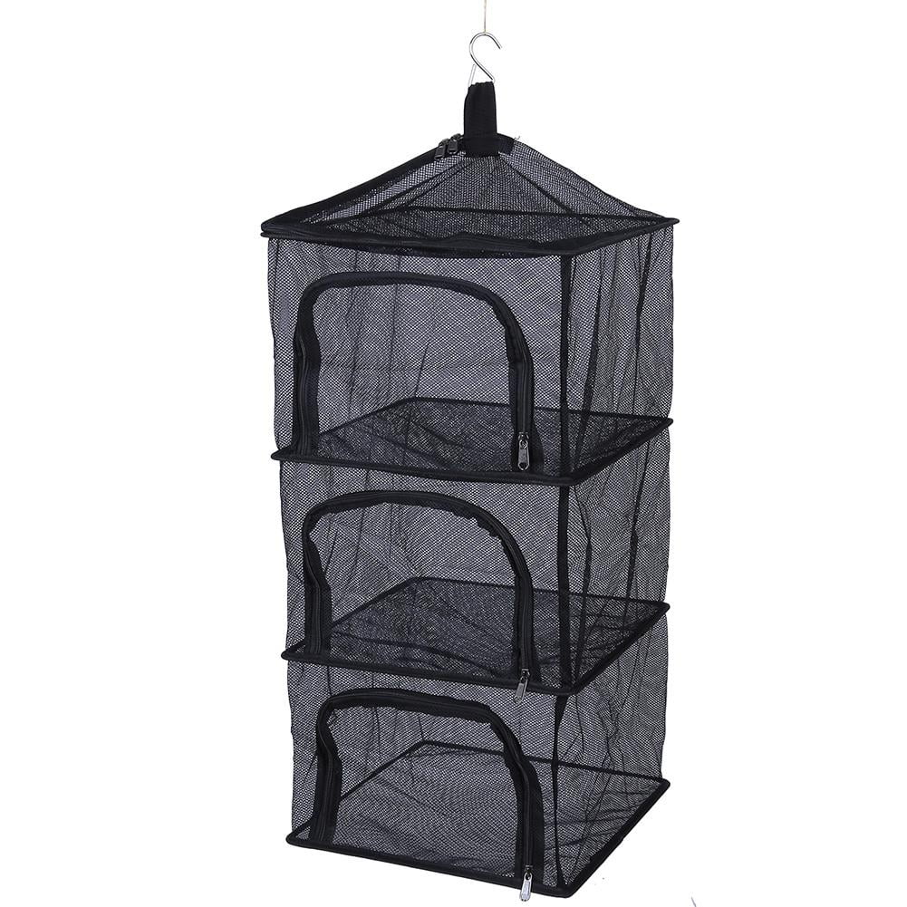 Tebru Foldable 4 Layers Hanging Shelves Dry Rack Net Zipper Opening