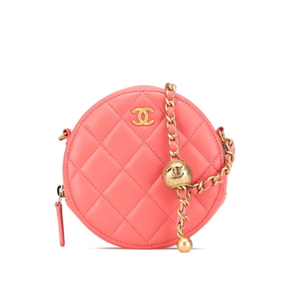Pre-Owned Chanel Matelasse Coco Mark Round Chain Shoulder Bag Pink Lambskin Women's... (Good)