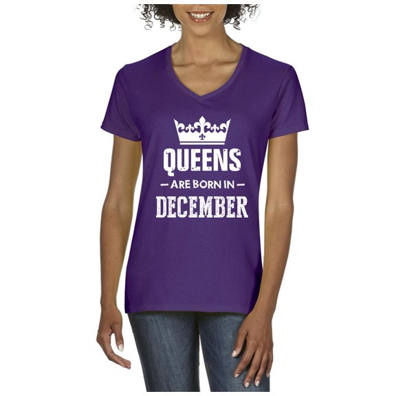 NIB - Women's T-Shirt V-Neck Short Sleeve - Birthday Gift Queens Are Born in December