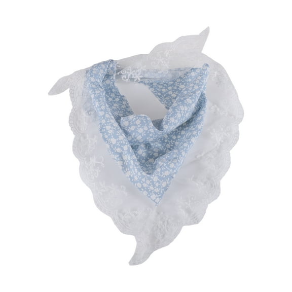 Unique Bargains 1 Pc French Lace Triangle Bandana Floral Turban Crochet Hair Scarf for Women Blue