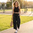 thumbnail image 3 of Resicozy Womens Lace Trim Wide Leg Pants 2026 Summer Cropped Lace-Hem Pants Casual Polka Dot Pant with Pockets Black L, 3 of 6