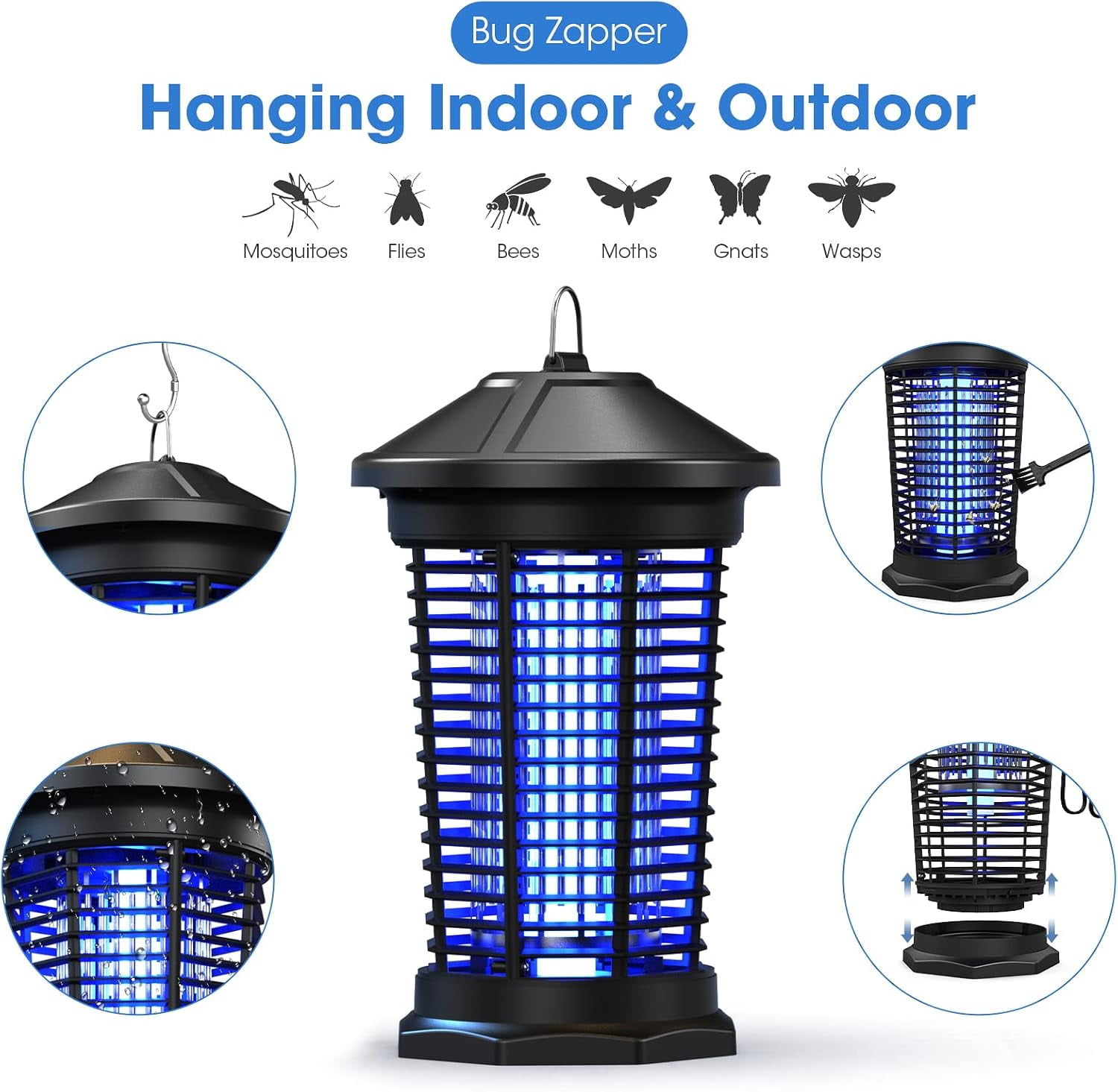AENKYO Bug Zapper Outdoor Waterproof - 4200V High Power Electric Mosquito Killer for Garden, Patio, Backyard, Insect Zapper for Home Use (Black)