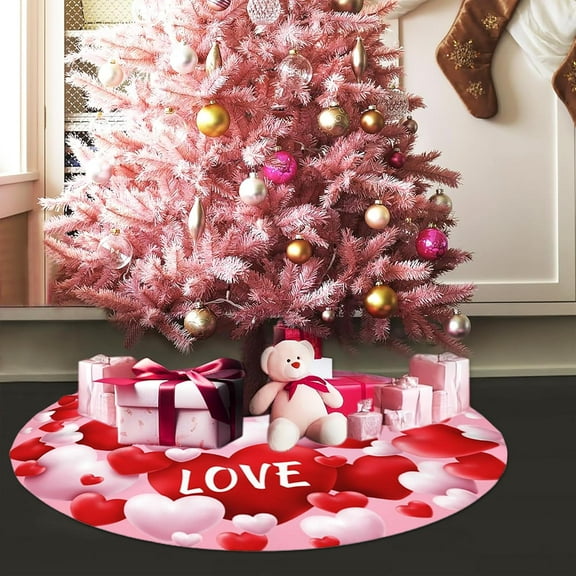 Valentine''s Day Tree Skirt Christmas Tree Skirts， Pink Heart Suede Xmas Tree Skirt Suitable Floor Decorations for Holiday Party Indoor Outdoor Home Office Valentine''s Day Ornaments 36 Inch