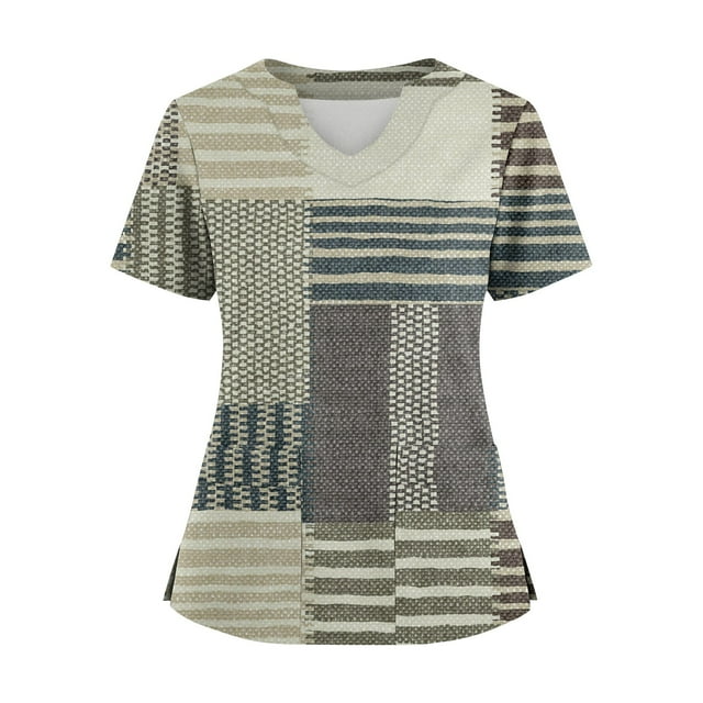 Ktyne Hauts de Sarrau pour Femmes Col en V Sarraus Médicaux Manches Courtes Extensibles Uniforme de Travail d'Infirmière Haut de Sarrau Tendance avec Poche Kaki TG