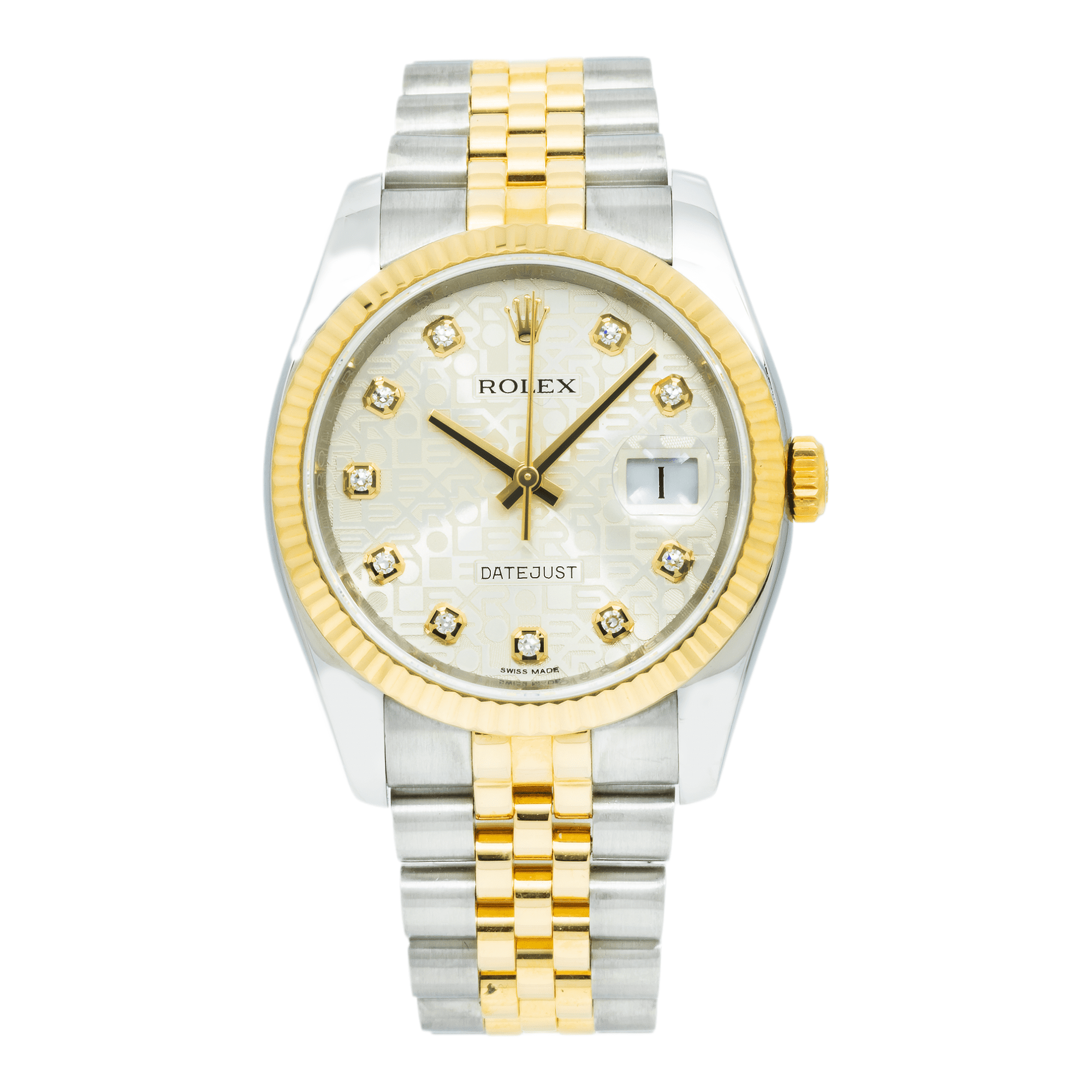 Pre-Owned Rolex Datejust 36MM 116233 Silver Pattern Diamond Dial Fluted ...