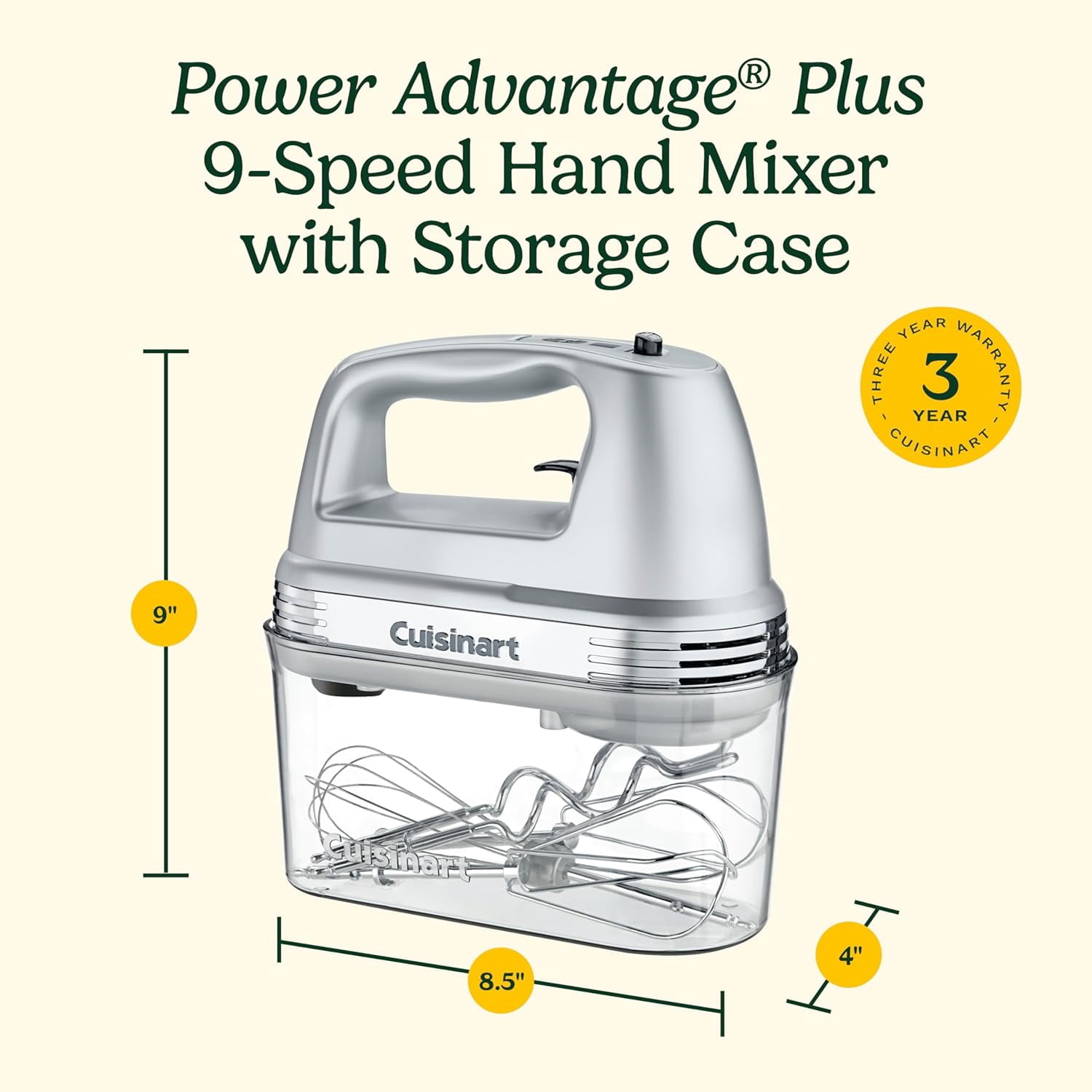 HM-90BCS Power Advantage Plus 9-Speed Handheld Mixer with Storage Case, Brushed Chrome