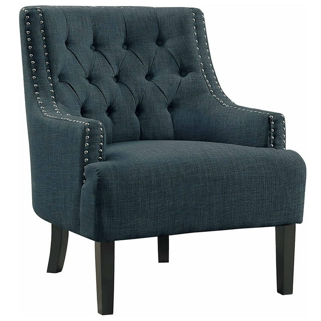 Homelegance Upholstered Diamond Tufted 18 Inch High Accent Chair, Indigo