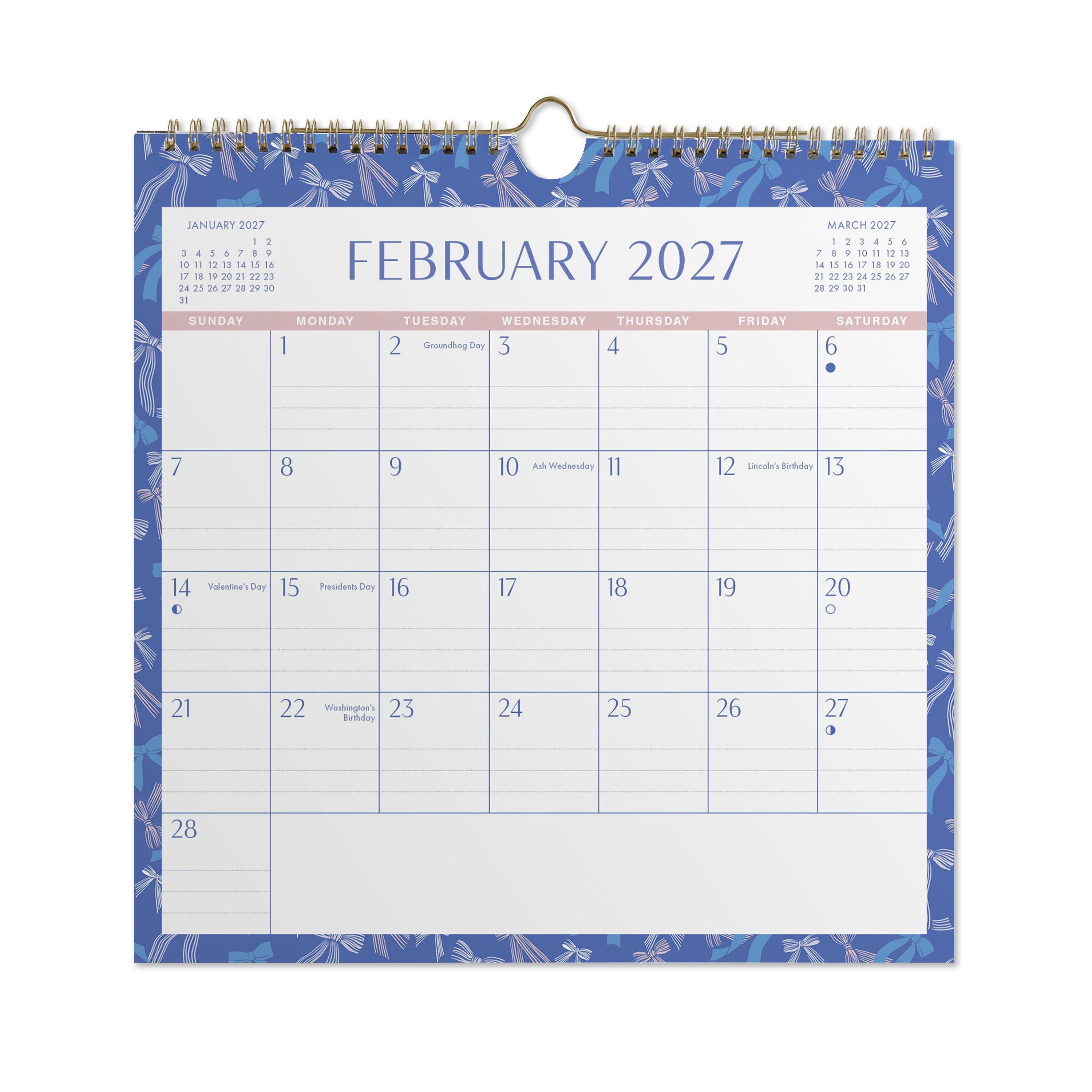 2027 Pen+Gear Mini Spiral Bows Calendar 7x7 January-December Gridded